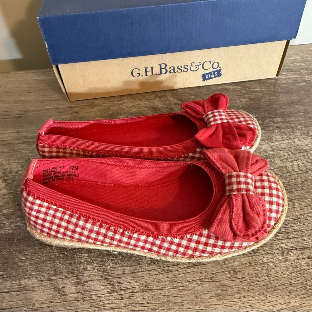 READ Bass Jordyn Flats Red Gingham Print Bow Shoes Kids Size 12